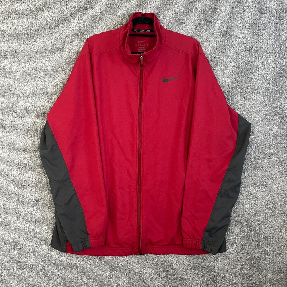 Nike Jacket Mens XL Red Full Zip Windbreaker‎ Soft Shell Comfort Dri Fit